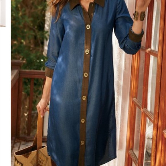 Soft Surroundings Urbina Denim Dress Coat L - Picture 1 of 8